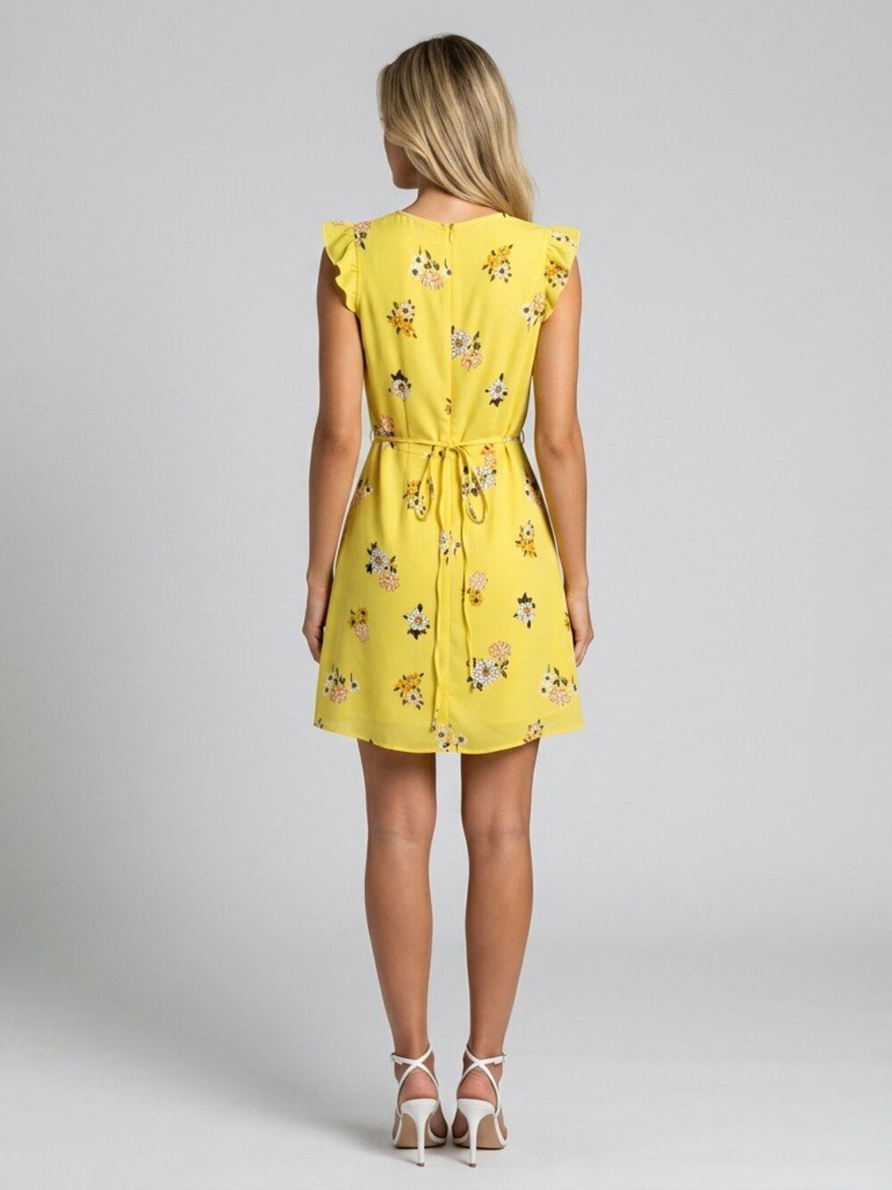 LOFT Petite Dress Womens XSP Yellow Floral Mini Ruffle Sleeve Summer Dress - Picture 9 of 13